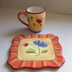Pfaltzgraff Napoli Hand-Painted Mug and Plate/Trivet